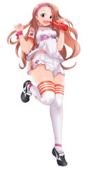 Rule 34 | 1girl, absurdres, brown hair, fc bayern munchen, germany, hairband, highres, idolmaster, idolmaster (classic), long hair, looking at viewer, minase iori, open mouth, red eyes, soccer, soccer uniform, solo, sportswear, zabioz