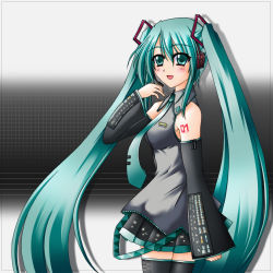 Rule 34 | green hair, hatsune miku, long hair, necktie, solo, tagme, thighhighs, twintails, very long hair, vocaloid