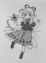 Rule 34 | 2girls, absurdres, bow, bowtie, flower, full body, greyscale, hair ribbon, highres, holding, holding flower, kamenozoki momomo, lily of the valley, mechanical pencil, medicine melancholy, monochrome, multiple girls, one-hour drawing challenge, pencil, ribbon, ribbon-trimmed skirt, ribbon trim, shoes, short hair, signature, skirt, su-san, touhou, traditional media