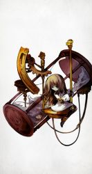 Rule 34 | 1girl, brown hair, deemo, doll joints, expressionless, girl (deemo), highres, hourglass, joints, looking down, official art, oversized object, prosthesis, sitting, solo, utopiosphere (deemo)