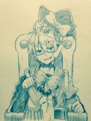 Rule 34 | 1boy, 2girls, aged down, ahoge, annoyed, blush, bow, braid, chair, choker, detached sleeves, efukei, finger in another&#039;s mouth, glasses, hair between eyes, hair bow, hair tubes, hakurei reimu, hand on another&#039;s head, hat, hat bow, highres, holding, kirisame marisa, long sleeves, looking at another, monochrome, morichika rinnosuke, multiple girls, on head, one-hour drawing challenge, puffy short sleeves, puffy sleeves, ribbon-trimmed sleeves, ribbon trim, semi-rimless eyewear, short sleeves, side braid, single braid, sweat, touhou, traditional media, under-rim eyewear, witch hat