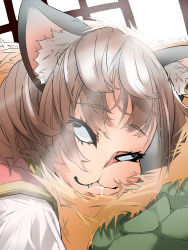 Rule 34 | 1girl, 6 9, :3, absurdres, animal ear fluff, animal ears, blouse, brown hair, cat ears, chen, commentary request, drooling, fang, highres, jphspsu0712, messy hair, open mouth, portrait, red vest, shirt, short hair, sleeping, sleeping with eyes open, solo, touhou, vest, white shirt
