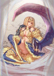 Rule 34 | 1girl, absurdres, alice margatroid, alternate costume, black gloves, blonde hair, blue cape, blue footwear, bois de justice, boots, breasts, brown eyes, cameltoe, cape, cleavage, commentary request, cookie (touhou), d tomoki, dies irae, full body, gloves, gold, high heel boots, high heels, highres, hinase (cookie), looking at viewer, medium breasts, navel, panties, parted lips, shiny skin, shinza bansho series, short hair, sitting, solo, thigh boots, thighhighs, touhou, two-tone footwear, underwear, waist cape, white panties, yellow footwear