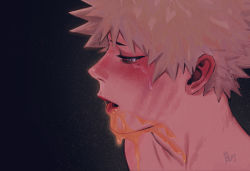 Rule 34 | 1boy, absurdres, bakugou katsuki, black background, blonde hair, boku no hero academia, commentary request, crying, crying with eyes open, face, food, food on face, from side, half-closed eye, highres, honey, lips, looking down, male focus, mole, mole under eye, open mouth, portrait, red eyes, scar, short hair, signature, solo focus, tears, translation request, upper teeth, wengwengchim