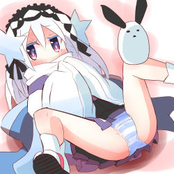 Rule 34 | 1girl, blush, bright pupils, colored eyelashes, covering own mouth, duel monster, garoudo (kadouhan&#039;i), ghostrick yuki-onna, hairband, hand to own mouth, japanese clothes, long hair, panties, pantyshot, purple eyes, solo, spread legs, striped clothes, striped panties, underwear, white hair, yu-gi-oh!