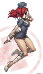Rule 34 | + +, 1girl, alternate color, alternate hair color, bandages, breasts, choker, cleavage, cross, dress, eyepatch, fighting stance, gloves, hacksaw, hair over one eye, hat, highres, large breasts, mask, mouth mask, ninja, ninja mask, nurse, nurse cap, open clothes, open shirt, panties, pantyshot, ponytail, red eyes, red hair, saw, shirt, short dress, short hair, skullgirls, solo, speh, surgical mask, symbol-shaped pupils, underwear, valentine (skullgirls), weapon, white gloves, white panties