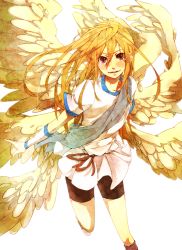 Rule 34 | 1boy, afuro terumi, angel wings, artist request, bad id, bad pixiv id, bike shorts, blonde hair, inazuma eleven, inazuma eleven (series), long hair, looking at viewer, male focus, multiple wings, red eyes, seraph, solo, trap, white background, wings, zeus (inazuma eleven)