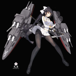 Rule 34 | 1girl, azur lane, black background, black hair, black pantyhose, blunt bangs, blush, breasts, brown eyes, buttons, character name, closed mouth, copyright name, crotch seam, double-breasted, highres, holding, holding sword, holding weapon, katana, kishiyo, large breasts, legs apart, long hair, military, military uniform, miniskirt, panties, panties under pantyhose, pantyhose, pantyshot, pleated skirt, ponytail, rigging, sheath, sheathed, simple background, skirt, solo, standing, sword, tachi-e, takao (azur lane), thighband pantyhose, underwear, uniform, upskirt, weapon, white panties, white skirt