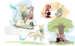 Rule 34 | animal ears, antlers, blue eyes, brown hair, centaur, ceres fauna, green hair, hakos baelz, highres, hololive, hololive english, horns, long hair, mouse ears, mouse girl, multicolored hair, multiple girls, nanashi mumei, onecolo133, ponytail, red hair, taur, virtual youtuber