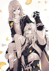 Rule 34 | 1boy, 1girl, black footwear, black jacket, chinese clothes, closed mouth, commentary request, hair over one eye, highres, holding, holding hands, honkai: star rail, honkai (series), jacket, jing yuan, long hair, looking at another, medium hair, mole, mole under eye, open mouth, shirt, simple background, smile, stelle (honkai: star rail), tanuki nishi, teeth, trailblazer (honkai: star rail), upper teeth only, white background, white shirt, yellow eyes