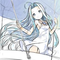 Rule 34 | 10s, 1girl, :o, ahoge, blue eyes, blue hair, bracer, breasts, choker, dress, flower, granblue fantasy, h2so4, hair intakes, holding, holding umbrella, long hair, looking at viewer, lyria (granblue fantasy), matching hair/eyes, no nose, no panties, open mouth, sideboob, sketch, small breasts, solo, umbrella, very long hair, white dress, wings