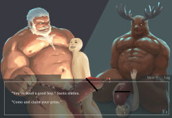Rule 34 | 3boys, abs, artist self-insert, bar censor, bara, beard, belly, candy, candy cane, censored, chest hair, clothing aside, completely nude, cowgirl position, english text, facial hair, fat, fat man, feet out of frame, food, full beard, furry, furry male, girthy penis, good end, large pectorals, large penis, m7 (m7ishere), male focus, male underwear, male underwear aside, mature male, multiple boys, muscular, muscular male, navel, nipples, nude, original, pectorals, penis, reindeer boy, santa claus, short hair, standing, stomach, straddling, subtitled, thick beard, thick eyebrows, torn underwear, underwear, urethral insertion, yaoi
