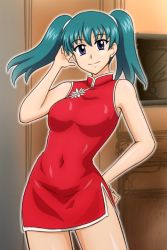 Rule 34 | 00s, 1girl, breasts, dress, female focus, green hair, honjo mikaze, looking at viewer, smile, stratos 4, twintails