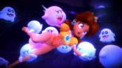 Rule 34 | 1girl, 3d, 6+boys, animated, blue eyes, boo (mario), bottomless, breasts, brown hair, crown, cunnilingus, earrings, floating, flower earrings, ghost, highres, holding, interior, jewelry, licking, mario (series), multiple boys, nintendo, onmodel3d, oral, possessed, princess daisy, restrained, sound, super mario bros. 1, video