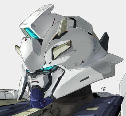 Rule 34 | bad id, bad twitter id, blue eyes, camera, char&#039;s counterattack, close-up, dated, glowing, glowing eyes, grey background, gundam, highres, looking ahead, mecha, moi moi7, no humans, nu gundam, redesign, robot, solo