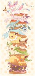 Rule 34 | animal focus, black eyes, blue eyes, bow, bread, brown eyes, cheese, colored sclera, creatures (company), dated, eevee, espeon, flareon, food, game freak, gen 1 pokemon, gen 2 pokemon, gen 4 pokemon, gen 6 pokemon, glaceon, holding, jolteon, leafeon, lettuce, licking, licking lips, lying, mkt (buizu-miki), nintendo, no humans, one eye closed, pokemon, pokemon (creature), purple eyes, red sclera, ribbon, signature, smile, sylveon, tomato, tongue, tongue out, tower, umbreon, vaporeon
