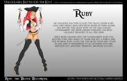 Rule 34 | ampersandxyz, boots, chastity belt, english text, gun, handgun, hat, pirate, pirate hat, pistol, red hair, unlockable battle for the keys, weapon