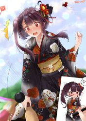 Rule 34 | 1girl, @ @, anger vein, bad id, bad pixiv id, black kimono, blue sky, blush, breasts, cloud, day, floral print, flower, girls&#039; frontline, hagoita, hair flower, hair ornament, hair ribbon, highres, holding, holding brush, holding paddle, japanese clothes, kimono, large breasts, long hair, looking at viewer, neco meito, obi, one side up, open mouth, outdoors, paddle, punishment game, purple hair, red eyes, ribbon, sash, shuttlecock, sidelocks, sky, spoken anger vein, surprised, sweatdrop, trembling, very long hair, wa2000 (girls&#039; frontline)
