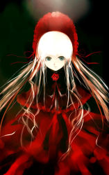 Rule 34 | 00s, 1girl, black background, blonde hair, blue eyes, bonnet, kei (keigarou), red theme, rozen maiden, shinku, solo