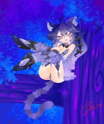 Rule 34 | animal ears, ass, bell, big-ass cat, black lingerie, bow, bowtie, breasts, cat bell, cat ears, cat girl, cat tail, checkered thighhighs, cheshire cat (monster girl encyclopedia), claws, cleavage, collar, commission, discord, fangs, fangs out, female focus, fur, high heels, holding legs, large breasts, monster girl, monster girl encyclopedia, panties, purple hair, purple tights, self-upload, smile, tail, underwear, wedgie, x euphoria, yellow eyes