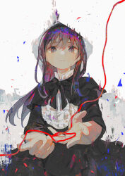 Rule 34 | 1girl, absurdres, akemi homura, black bow, black bowtie, black dress, black hair, black hairband, bow, bowtie, closed mouth, crying, crying with eyes open, dress, hairband, highres, long hair, long sleeves, looking at viewer, mahou shoujo madoka magica, moieko, red ribbon, ribbon, single tear, solo, standing, tears