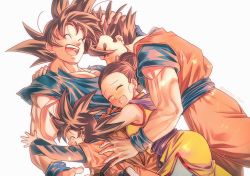 Rule 34 | 1girl, 3boys, :d, ^ ^, arm around shoulder, arm around waist, ass, backlighting, black hair, blush, breasts, brothers, chi-chi (dragon ball), child, china dress, chinese clothes, closed eyes, commentary request, couple, dougi, dragon ball, dragonball z, dress, dutch angle, earrings, eyelashes, family, father and son, floating hair, furrowed brow, group hug, hair bun, hand on another&#039;s head, happy, happy tears, hetero, hug, jewelry, light particles, mattari illust, mother and son, multiple boys, open mouth, outstretched arms, profile, shaded face, siblings, sideboob, simple background, single hair bun, sleeveless, sleeveless dress, smile, son gohan, son goku, son goten, spiked hair, tears, teeth, torn clothes, twitter username, upper body, upper teeth only, white background, wristband