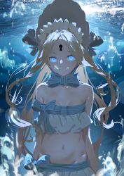Rule 34 | 1girl, abigail williams (fate), abigail williams (swimsuit), abigail williams (swimsuit foreigner) (fate), abigail williams (swimsuit foreigner) (third ascension) (fate), air bubble, bare arms, bare shoulders, bikini, blonde hair, blue bow, bonnet, bow, bubble, closed mouth, commentary request, fate/grand order, fate (series), groin, highres, keyhole, kuronoiparoma, long hair, looking at viewer, navel, parted bangs, smile, solo, strapless, strapless bikini, striped, striped bow, swimsuit, underwater, very long hair, water, white bikini, white headwear