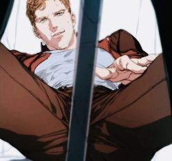 Rule 34 | brown hair, facial hair, guardians of the galaxy, legs apart, male focus, marvel, marvel cinematic universe, pants, peter quill, pov, spread legs, stubble