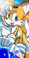 Rule 34 | 1boy, blue eyes, character name, furry, furry male, gloves, male focus, multiple tails, sega, smile, solo, sonic (series), sonic (series), tail, tails (sonic), wrench