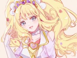 Rule 34 | 1girl, blonde hair, blue eyes, blunt bangs, bridal gauntlets, brooch, choker, cure finale, delicious party precure, gloves, hair ornament, heart, heart brooch, high ponytail, highres, jewelry, kasai amane, magical girl, miyui, open mouth, precure, smile, solo, star (symbol), star hair ornament, white choker, white gloves, wide ponytail