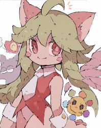 Rule 34 | 1girl, ahoge, animal ears, blush stickers, breasts, green hair, highres, leotard, mad rat dead, mouse (animal), mouse ears, mouse girl, nippon ichi, rat god, red eyes, tie clip, wings, wrist cuffs