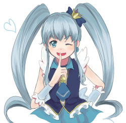 Rule 34 | 10s, 1girl, bad id, bad pixiv id, blue eyes, blue hair, blue skirt, brooch, crown, cure princess, eyelashes, happinesscharge precure!, happy, heart, heart brooch, jewelry, long hair, looking at viewer, magical girl, matching hair/eyes, mini crown, one eye closed, open mouth, precure, sasamaru chimaki, shirayuki hime, shirt, simple background, sketch, skirt, smile, solo, source request, twintails, white background, wink, wrist cuffs