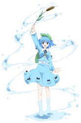 Rule 34 | 1girl, aqua eyes, aqua hair, arm up, backpack, bag, blue eyes, blue hair, boots, cattail, female focus, full body, hat, highres, holding, kawashiro nitori, key, matching hair/eyes, plant, pocket, rubber boots, solo, standing, takoyaki1116, takoyaki (takoyaki-batake), touhou, transparent background, twintails, two side up, water