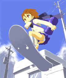 Rule 34 | 1girl, bread, bread slice, brown eyes, brown hair, d@i, food, food in mouth, mouth hold, original, panties, power lines, scarf, short hair, skirt, snowboard, solo, toast, toast in mouth, underwear