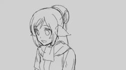 Rule 34 | 1girl, animal ears, animated, animated gif, aquaplus, blush, closed eyes, closed mouth, from side, hair between eyes, happy, head tilt, kuon (utawarerumono), long hair, looking at viewer, lowres, monochrome, open mouth, ponytail, raised eyebrows, scarf, sidelocks, sketch, smile, solo, swept bangs, upper body, utawarerumono, utawarerumono: itsuwari no kamen, very long hair, yo (artist)