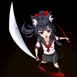 Rule 34 | animal ears, cat ears, school uniform, serafuku, solo, sword, tagme, weapon, yuuki (silent moon)
