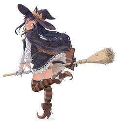 Rule 34 | 1girl, anal tail, animal ears, asashio (kancolle), asashio kai ni (kancolle), black dress, black hair, blue eyes, blush, boots, broom, broom riding, butt plug, cat tail, dd (ijigendd), dress, fake tail, frills, full body, gloves, halloween, halloween costume, hat, highres, holding, holding broom, kantai collection, long hair, long sleeves, looking at viewer, md5 mismatch, no panties, official alternate costume, pinafore dress, resolution mismatch, sex toy, shirt, sleeveless, sleeveless dress, solo, source smaller, striped clothes, striped thighhighs, tail, thighhighs, white background, white gloves, white shirt, witch, witch hat