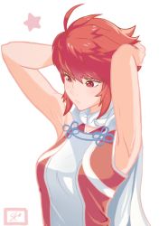 Rule 34 | 1girl, armpits, arms up, artist request, fire emblem, hinoka (fire emblem), nintendo, red eyes, red hair, simple background, solo