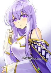 Rule 34 | 1girl, bare shoulders, breasts, cape, circlet, dress, fire emblem, fire emblem: genealogy of the holy war, julia (fire emblem), long hair, looking at viewer, medium breasts, nintendo, open mouth, purple cape, purple eyes, purple hair, simple background, solo, wide sleeves, yukia (firstaid0)