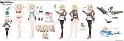 Rule 34 | 1girl, :d, absurdres, aosora kamiya, ash arms, bag, black gloves, black thighhighs, blonde hair, blouse, bomber jacket, bra, braid, brown jacket, character sheet, commentary request, gloves, hand on own hip, highres, jacket, long legs, multiple views, one eye closed, open mouth, p-40 warhawk (ash arms), panties, pencil skirt, pointing, red bra, red eyes, red footwear, red panties, satchel, sharp teeth, shirt, short hair, skirt, sleeveless, sleeveless shirt, smile, sparkle, teeth, thighhighs, translation request, underwear, white background, white shirt, white skirt