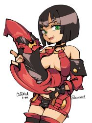 Rule 34 | 1girl, artist name, black hair, breasts, character name, closed mouth, copyright name, fingerless gloves, gloves, guilty gear, guilty gear xrd, hat, hounori, i-no, looking at viewer, medium breasts, mole, mole above mouth, red hat, short hair, simple background, smile, solo, white background, witch hat
