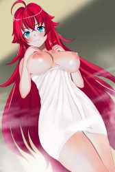 Rule 34 | 1girl, aruman, blue eyes, breasts, closed mouth, female focus, high school dxd, large breasts, long hair, nipples, red hair, rias gremory, source request