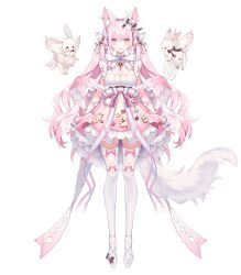 Rule 34 | 1girl, absurdres, animal ear fluff, animal ears, anklet, arm ribbon, bell, bow, bow legwear, bowtie, breasts, cleavage, clothing cutout, cookie, detached sleeves, dress, dress bow, feathered wings, food, full body, hair bell, hair bow, hair ornament, highres, holding, holding plate, jewelry, layered dress, long hair, medium breasts, miaomiao jiujiuzi, nako (stardust project), neck bell, official art, pink bow, pink dress, pink eyes, pink hair, pink lips, pink ribbon, plate, rabbit, ribbon, short dress, sleeveless, sleeveless dress, solo, standing, stardust project, straight-on, tachi-e, thigh cutout, thighhighs, transparent background, twintails, very long hair, virtual youtuber, white bow, white bowtie, white footwear, white tail, white thighhighs, wings, zettai ryouiki