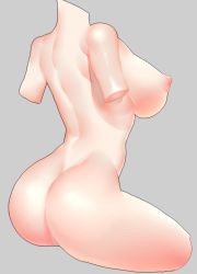 Rule 34 | 1girl, ass, back, breasts, cropped legs, from behind, grey background, invisible chair, large breasts, nipples, nude, original, qing lan, simple background, sitting, sketch, solo