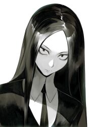 Rule 34 | 1other, absurdres, androgynous, bort, closed mouth, collared shirt, gem uniform (houseki no kuni), highres, houseki no kuni, long hair, looking at viewer, monochrome, necktie, other focus, parted bangs, shirt, solo, straight hair, upper body, yonq98