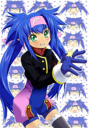 Rule 34 | &gt;:d, 1girl, :d, = =, adjusting clothes, adjusting gloves, angry, black thighhighs, blue gloves, blue hair, blush, blush stickers, buttons, chibi, cowboy shot, crop top, expressions, eyebrows, flat chest, from side, gloves, green eyes, grin, headband, jacket, klan klein, long hair, long sleeves, looking at viewer, macross, macross frontier, military, military uniform, multiple views, naruse, open mouth, outline, pointy ears, quad tails, raised eyebrows, see-through, short jumpsuit, sidelocks, sleeve cuffs, smile, thick eyebrows, thighhighs, turtleneck, uniform, unitard, v-shaped eyebrows, very long hair, zettai ryouiki, | |