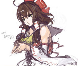 Rule 34 | 1girl, ahoge, bare shoulders, bow, brown hair, detached sleeves, female focus, hair bow, hair tubes, hakurei reimu, japanese clothes, long hair, miko, own hands together, panties (pantsu-pirate), parted lips, solo, touhou, wide sleeves, yellow eyes