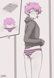 Rule 34 | 1boy, absurdres, amazon (company), artist name, ass, dross, highres, hood, hoodie, male focus, no pants, original, patreon username, pink hair, taylor (dross), solo, trap