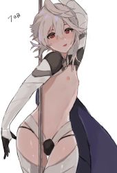 Rule 34 | bad id, bad pixiv id, blonde hair, bulge, cape, corrin (fire emblem), corrin (male) (fire emblem), crossdressing, eyelashes, fire emblem, fire emblem fates, gloves, highres, looking at viewer, nintendo, nipples, pointy ears, pole dancing, red eyes, thigh gap, thighhighs, translation request, trap, w (1999 kyu)