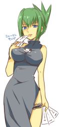 Rule 34 | 1girl, blue eyes, breasts, china dress, chinese clothes, dress, green hair, r-ko (rayla), shaman king, short hair, simple background, solo, tao jun, thigh strap, white background